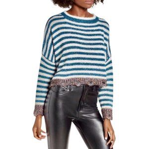 Prima Women's Wool Blend Sparkly Lace Oversized Cropped Long Sleeve Knit Sweater